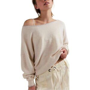 Women’s Off Shoulder Knit Sweater Loose Fit Pullover Long Sleeve Top Beige